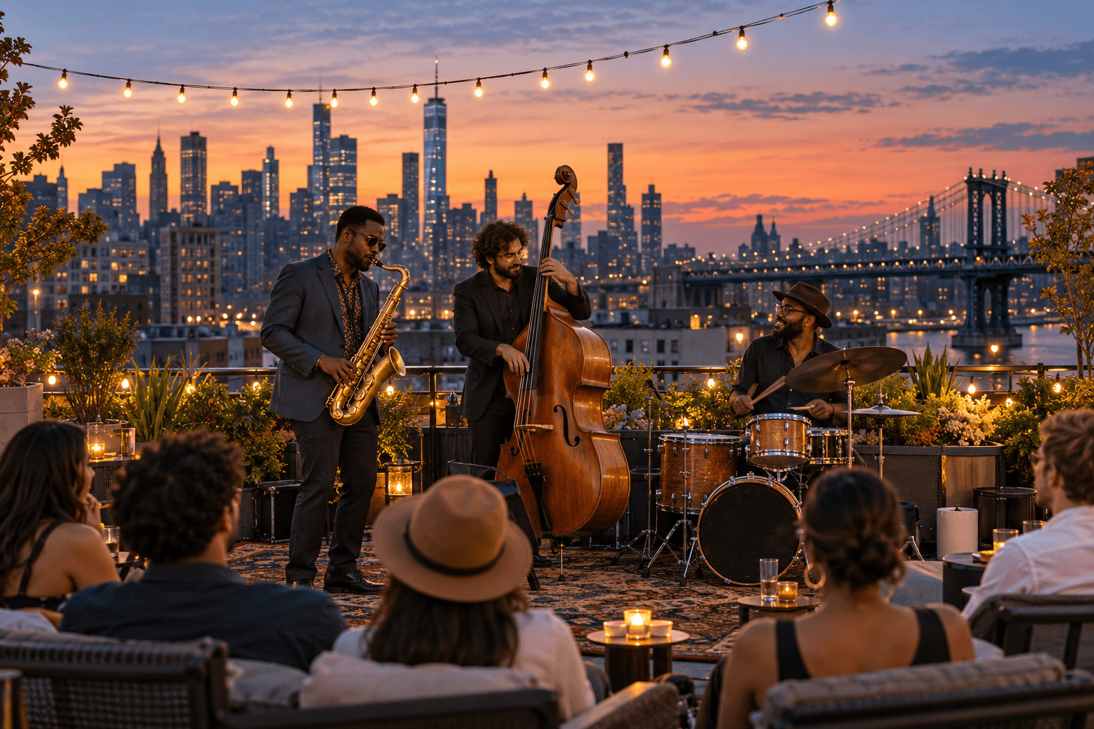 Sample rooftop jazz performance in Brooklyn