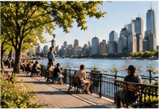 Sample waterfront gathering place in Brooklyn
