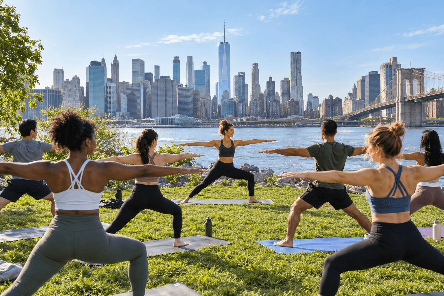 Sample waterfront yoga setting in Brooklyn